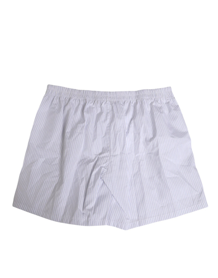 Dolce &amp; Gabbana White Blue Cotton Striped Button Fly Shorts Swimwear