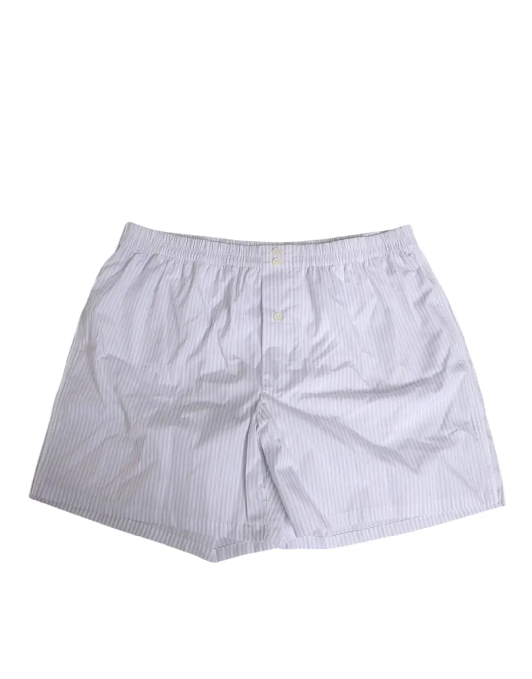 Dolce &amp; Gabbana White Blue Cotton Striped Button Fly Shorts Swimwear