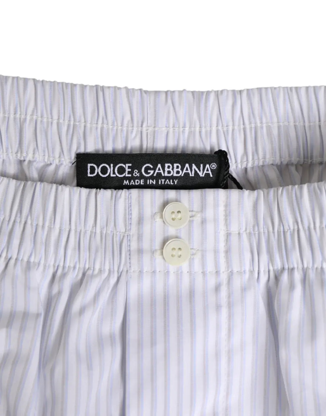 Dolce &amp; Gabbana White Blue Cotton Striped Button Fly Shorts Swimwear