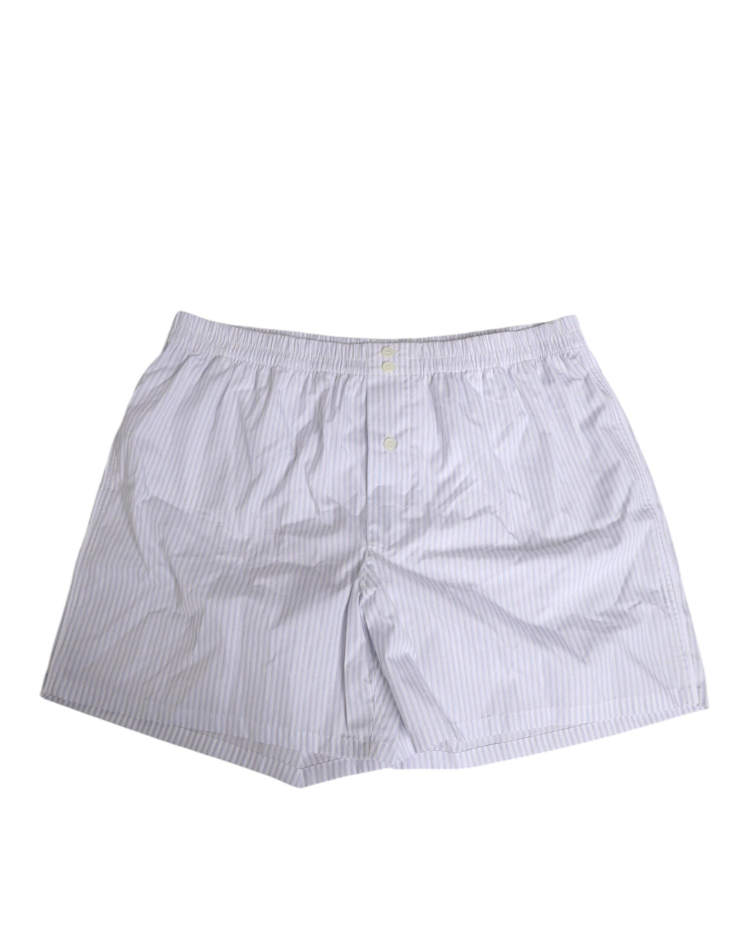Dolce &amp; Gabbana White Blue Cotton Striped Button Fly Shorts Swimwear