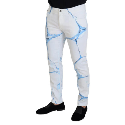 Dolce & Gabbana White Blue Denim Cotton Jeans Stretch Skinny Fit Pant