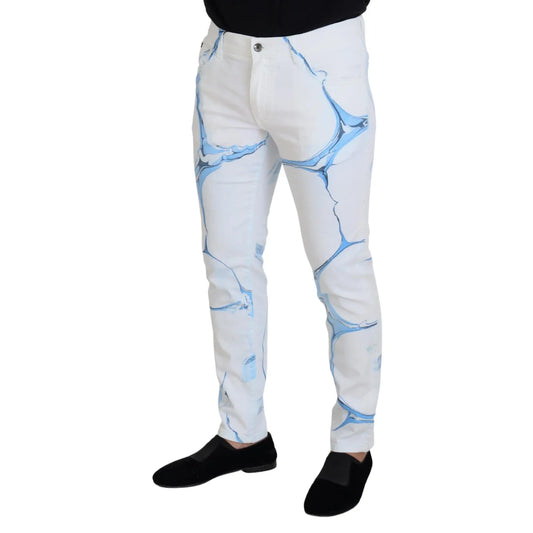 Dolce & Gabbana White Blue Denim Cotton Jeans Stretch Skinny Fit Pant