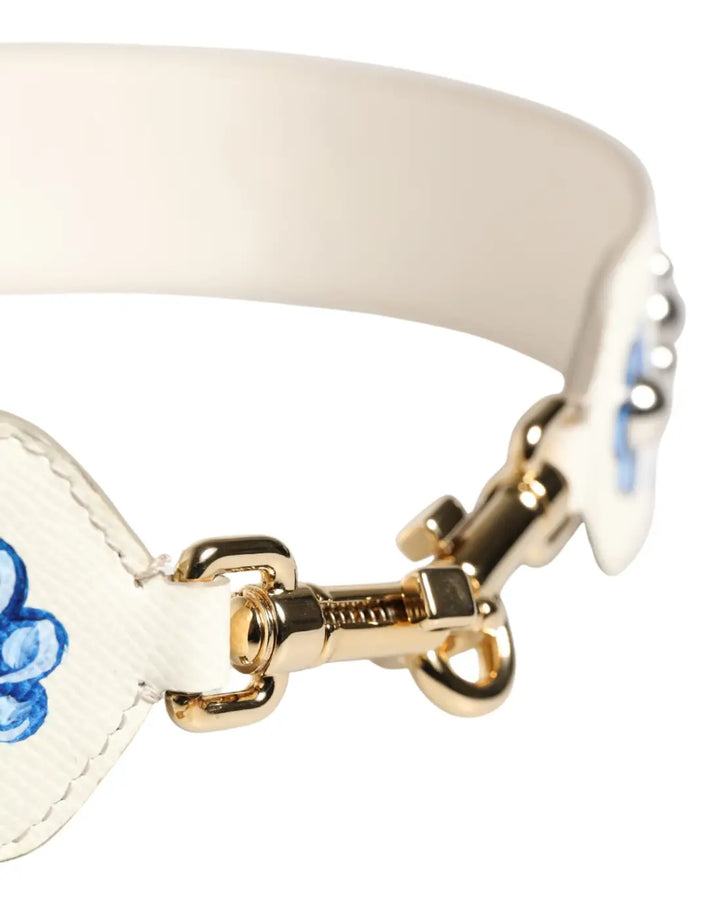 Dolce &amp; Gabbana White Blue Floral Leather Stud Accessory Shoulder Strap
