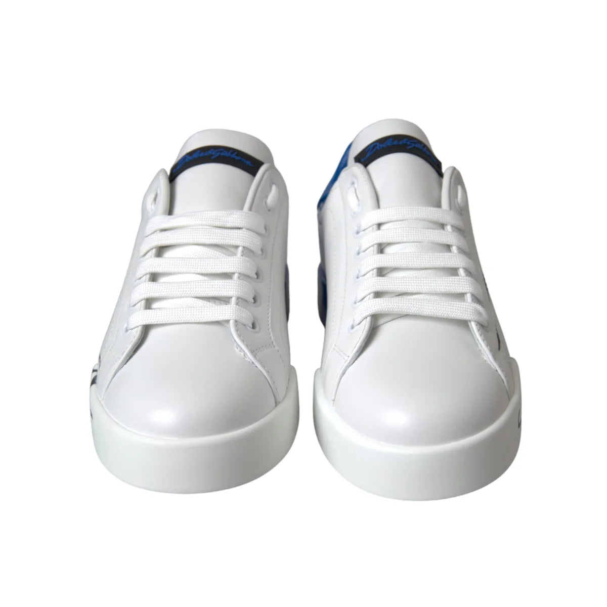 Dolce Gabbana White Blue Leather Logo Low Sneakers &