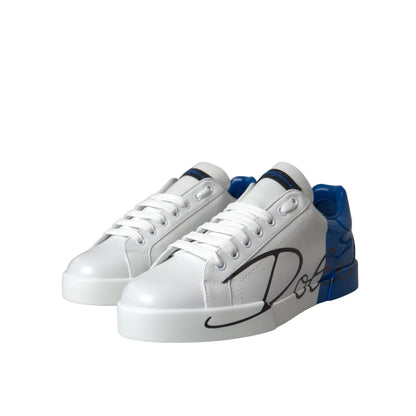 Dolce Gabbana White Blue Leather Logo Low Sneakers &