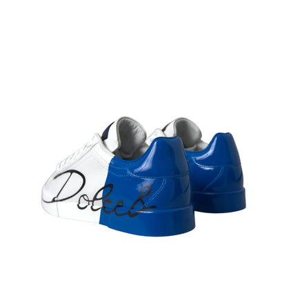 Dolce Gabbana White Blue Leather Logo Low Sneakers &
