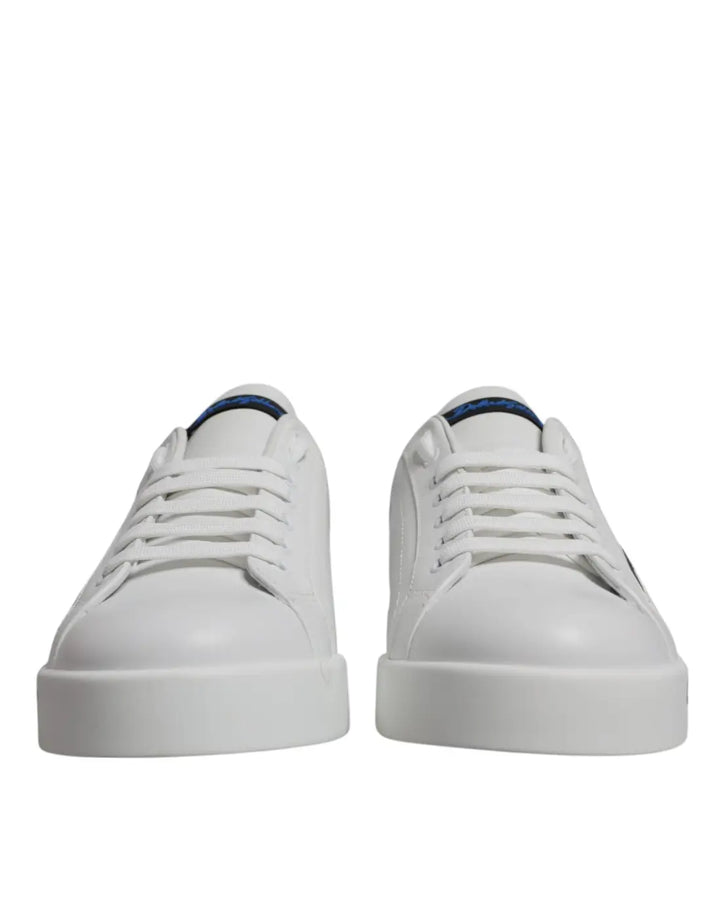 Dolce &amp; Gabbana White Blue Leather Logo Low Top Sneakers Shoes