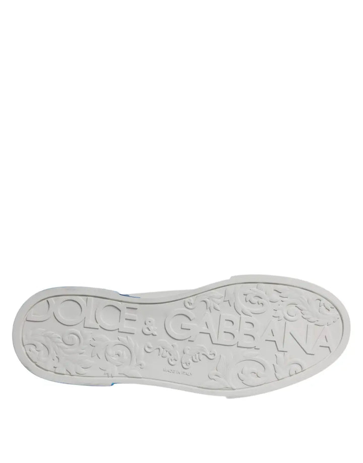 Dolce &amp; Gabbana White Blue Leather Logo Low Top Sneakers Shoes