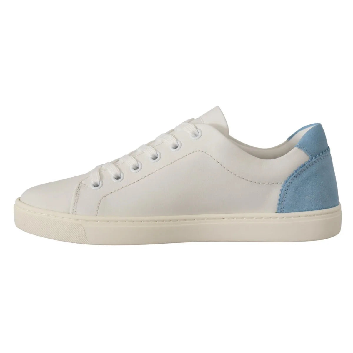 Dolce & Gabbana White Blue Leather Low Top Sneakers Shoes
