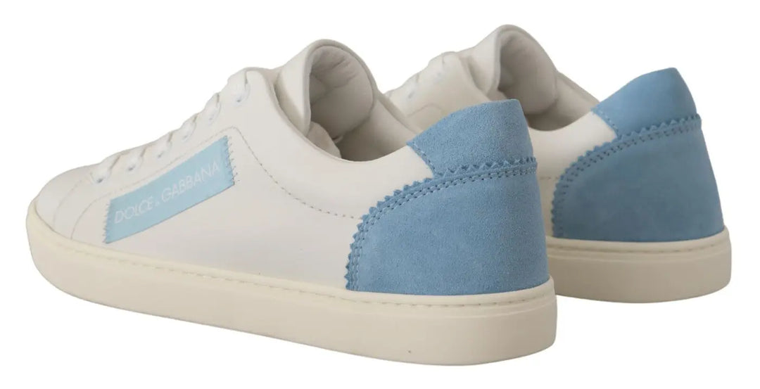 Dolce &amp; Gabbana White Blue Leather Low Top Sneakers Shoes