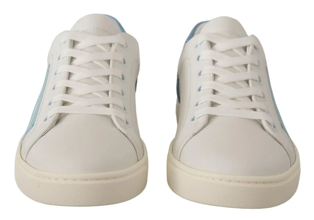 Dolce &amp; Gabbana White Blue Leather Low Top Sneakers Shoes