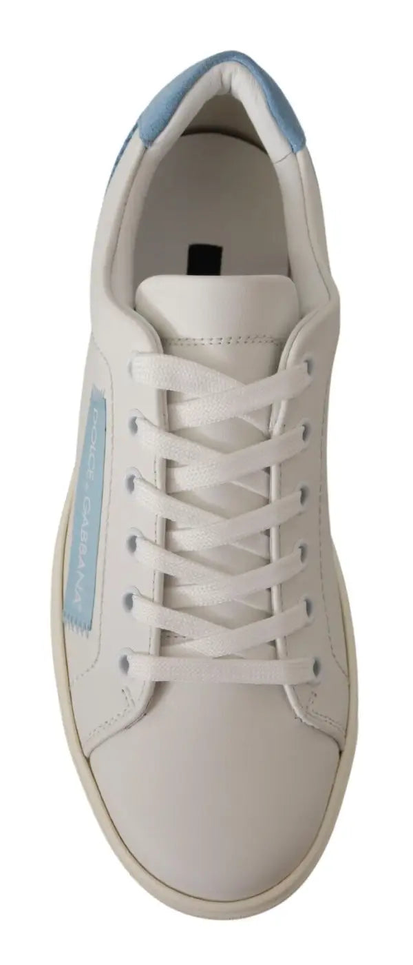 Dolce &amp; Gabbana White Blue Leather Low Top Sneakers Shoes