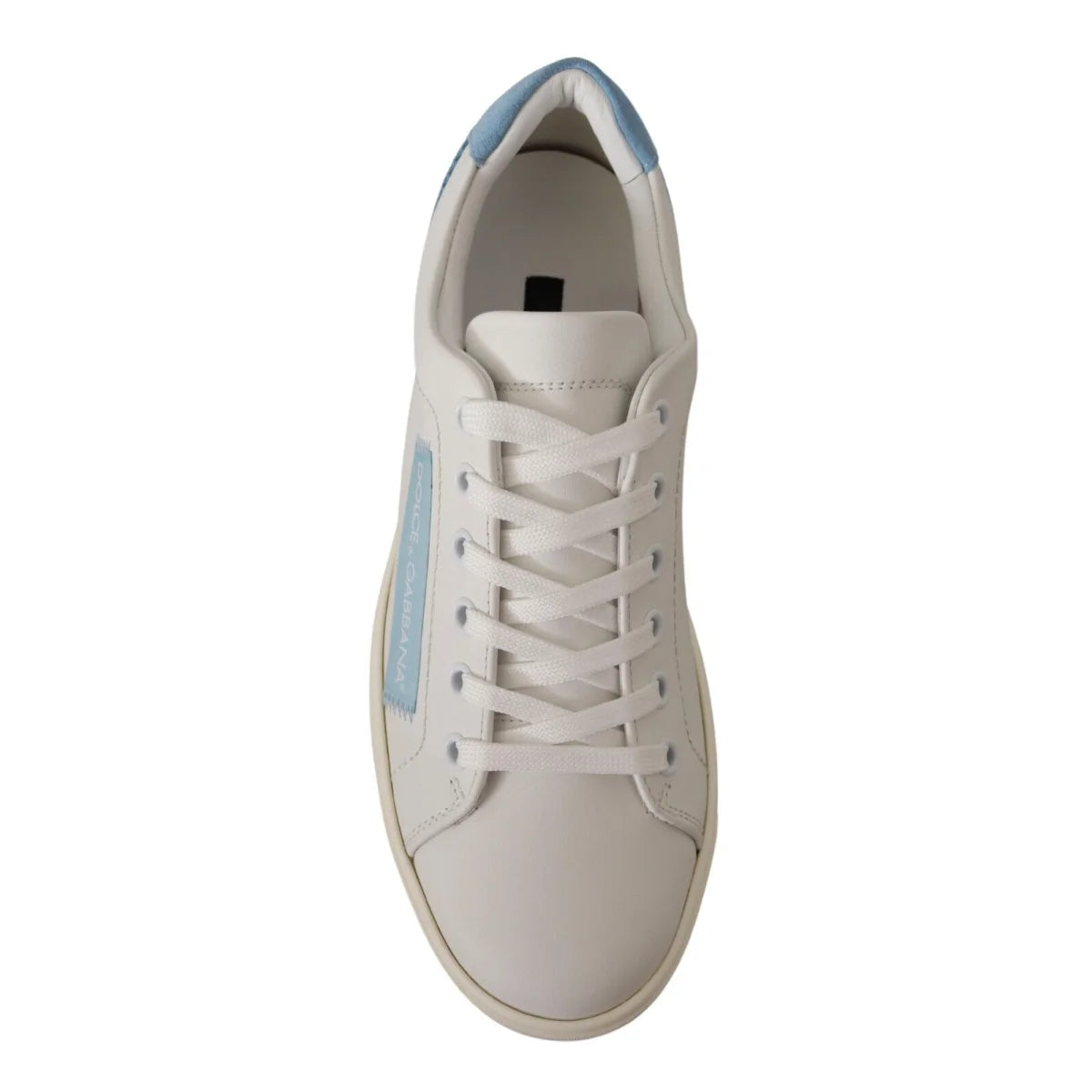 Dolce & Gabbana White Blue Leather Low Top Sneakers Shoes