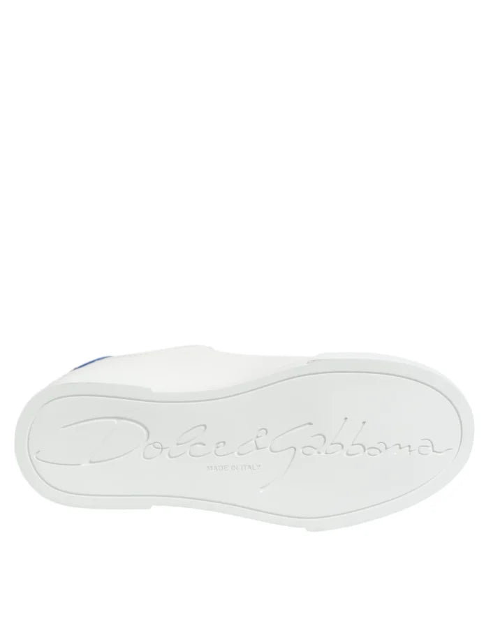 Dolce &amp; Gabbana White Blue Leather Low Top Sneakers Shoes