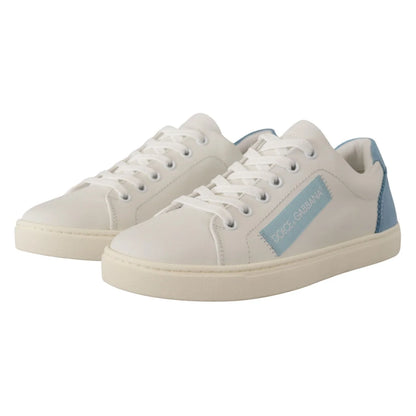 Dolce & Gabbana White Blue Leather Low Top Sneakers Shoes