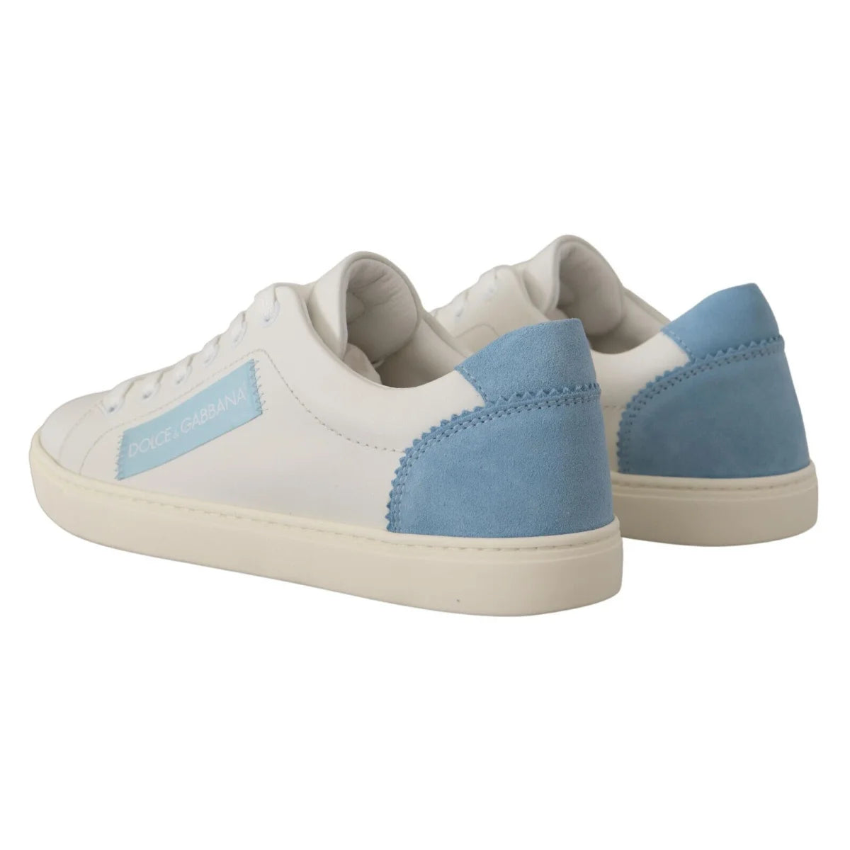 Dolce & Gabbana White Blue Leather Low Top Sneakers Shoes