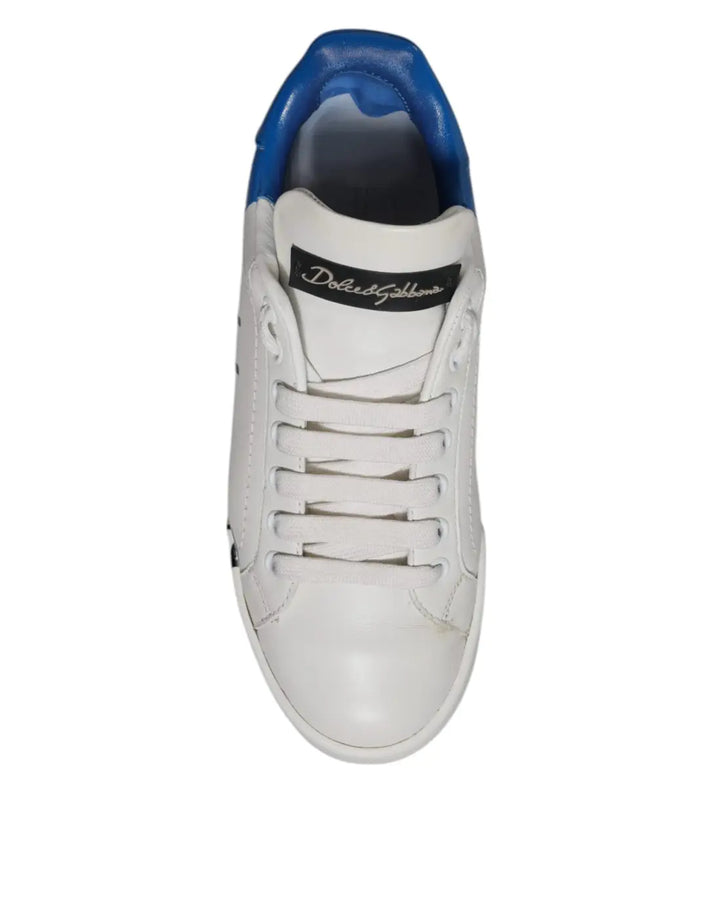 Dolce &amp; Gabbana White Blue Logo Portofino Sneakers Shoes