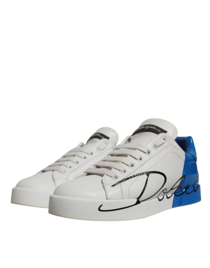 Dolce &amp; Gabbana White Blue Logo Portofino Sneakers Shoes