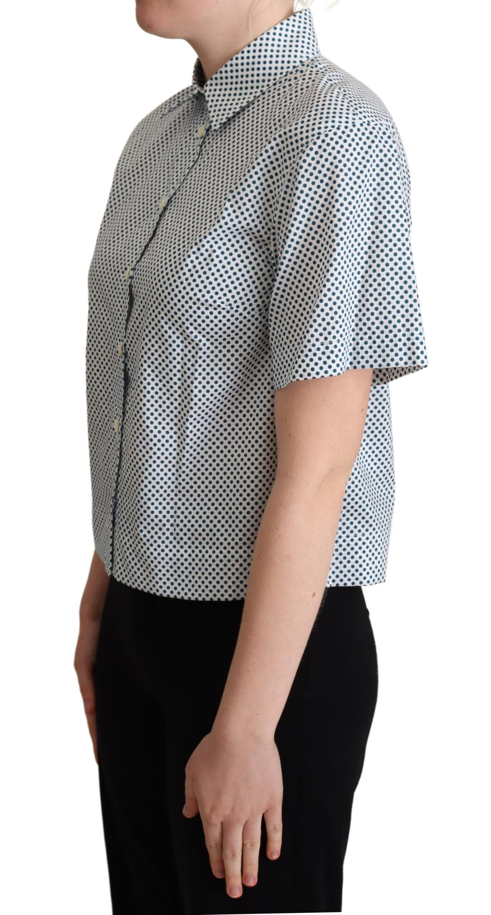 Dolce & Gabbana Shirts - White Blue Polka Dot Cotton Shirt