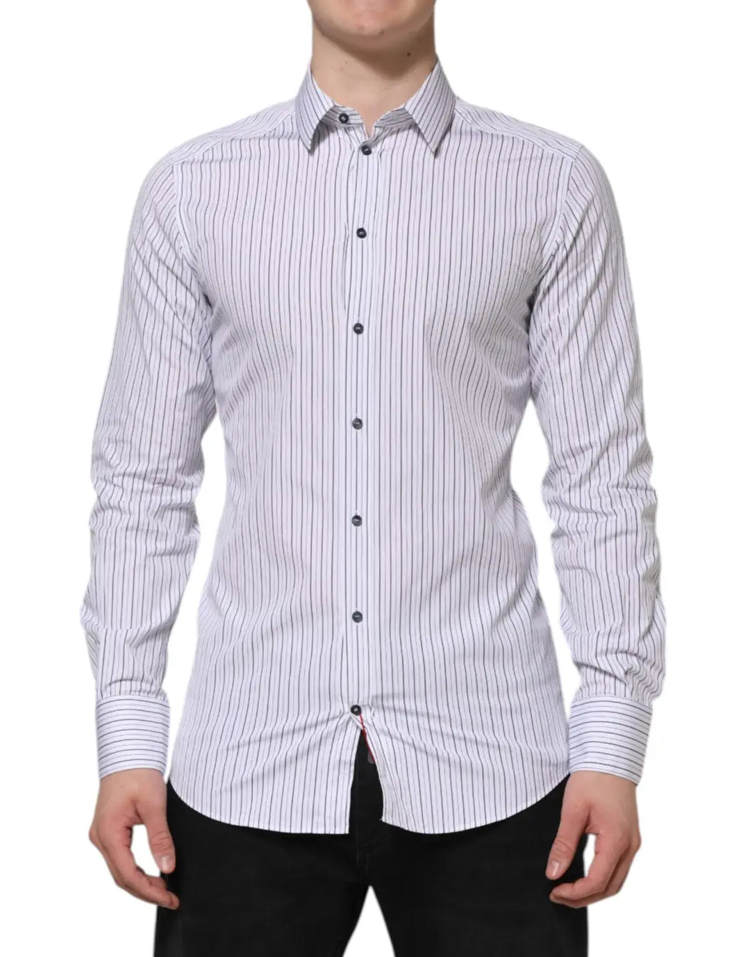Dolce &amp; Gabbana White Blue Striped Cotton GOLD Formal Shirt