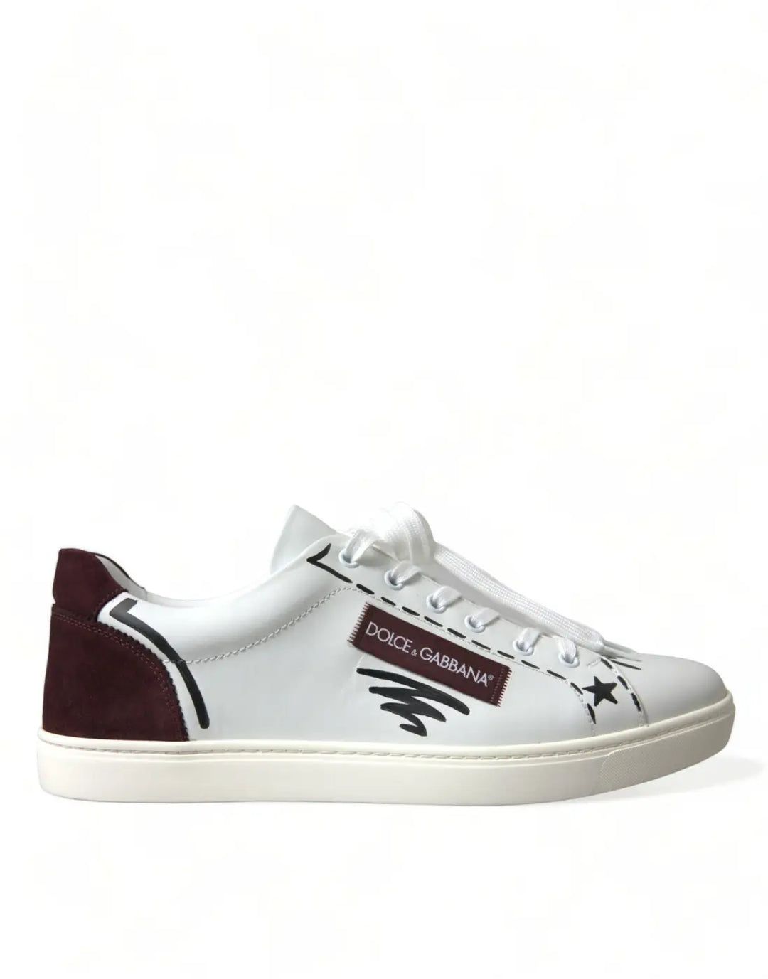 Dolce &amp; Gabbana White Bordeaux Leather Logo Low Top Sneakers Shoes