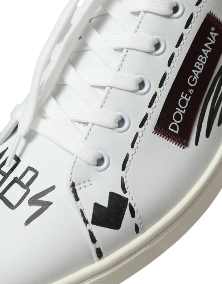 Dolce &amp; Gabbana White Bordeaux Leather Logo Low Top Sneakers Shoes