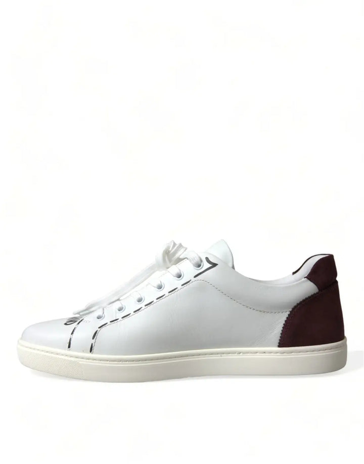 Dolce &amp; Gabbana White Bordeaux Leather Logo Low Top Sneakers Shoes