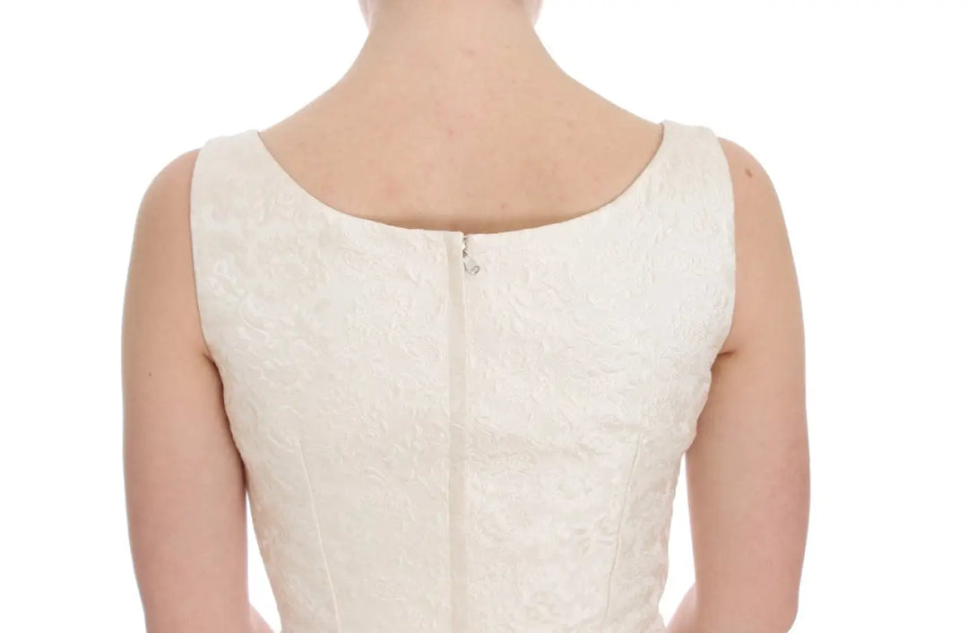 Dolce &amp; Gabbana White Brocade Crystal Sheath Dress