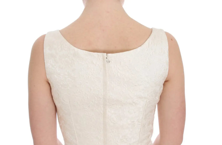 Dolce &amp; Gabbana White Brocade Crystal Sheath Dress