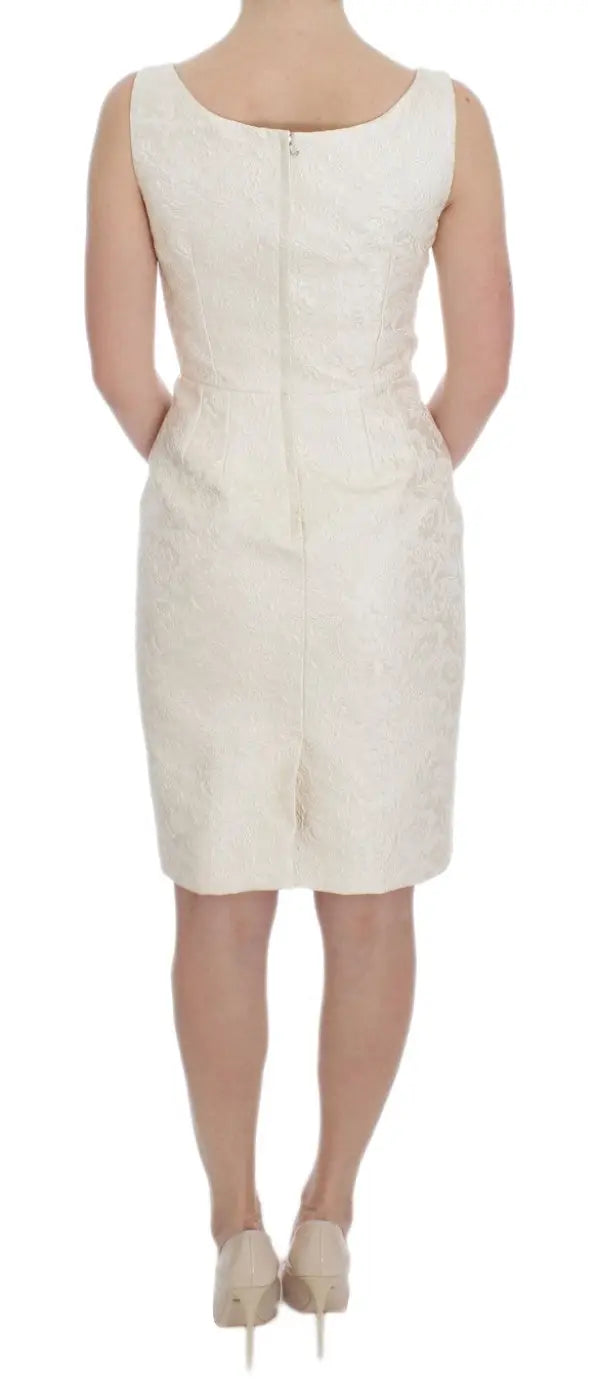 Dolce &amp; Gabbana White Brocade Crystal Sheath Dress