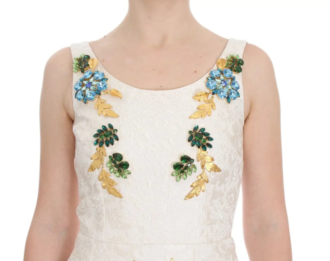Dolce &amp; Gabbana White Brocade Crystal Sheath Dress
