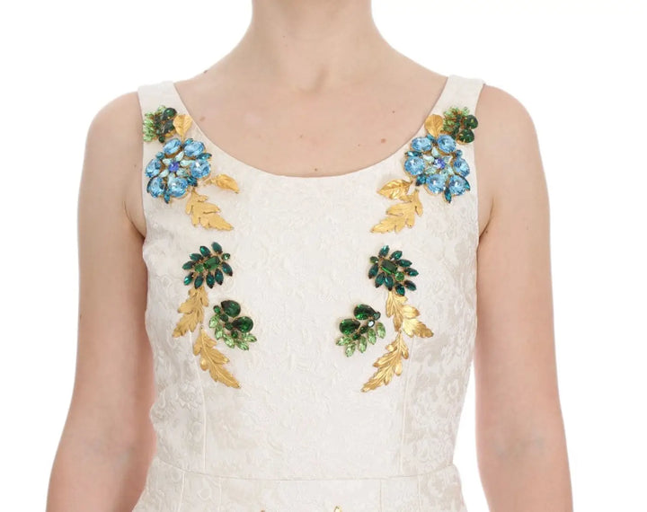 Dolce &amp; Gabbana White Brocade Crystal Sheath Dress