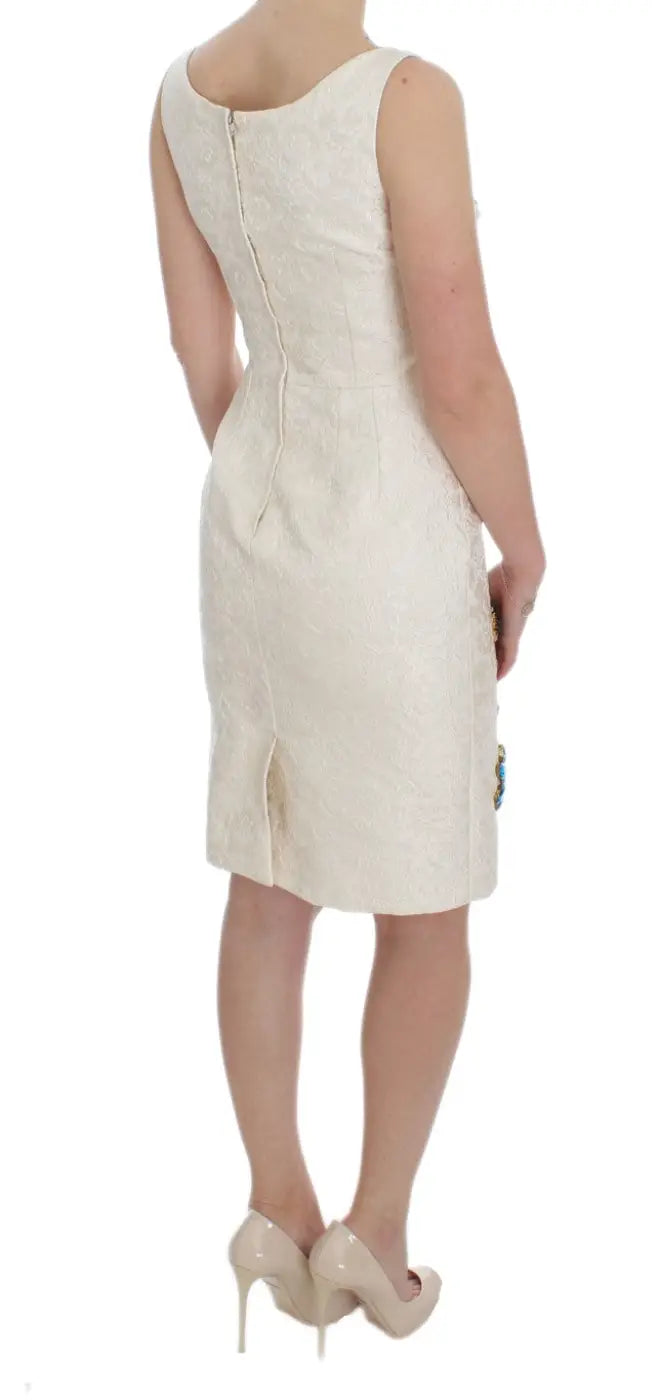 Dolce &amp; Gabbana White Brocade Crystal Sheath Dress