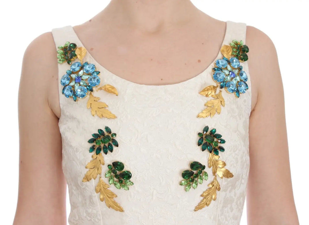 Dolce &amp; Gabbana White Brocade Crystal Sheath Dress