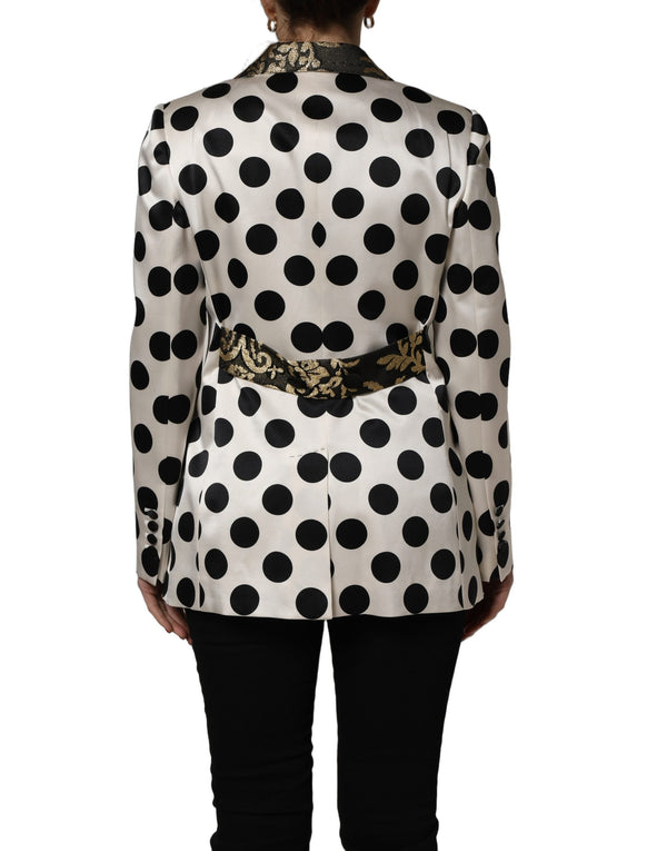 Dolce & Gabbana Sport Jackets - White Brocade Polka-Dot Print Blazer Jacket