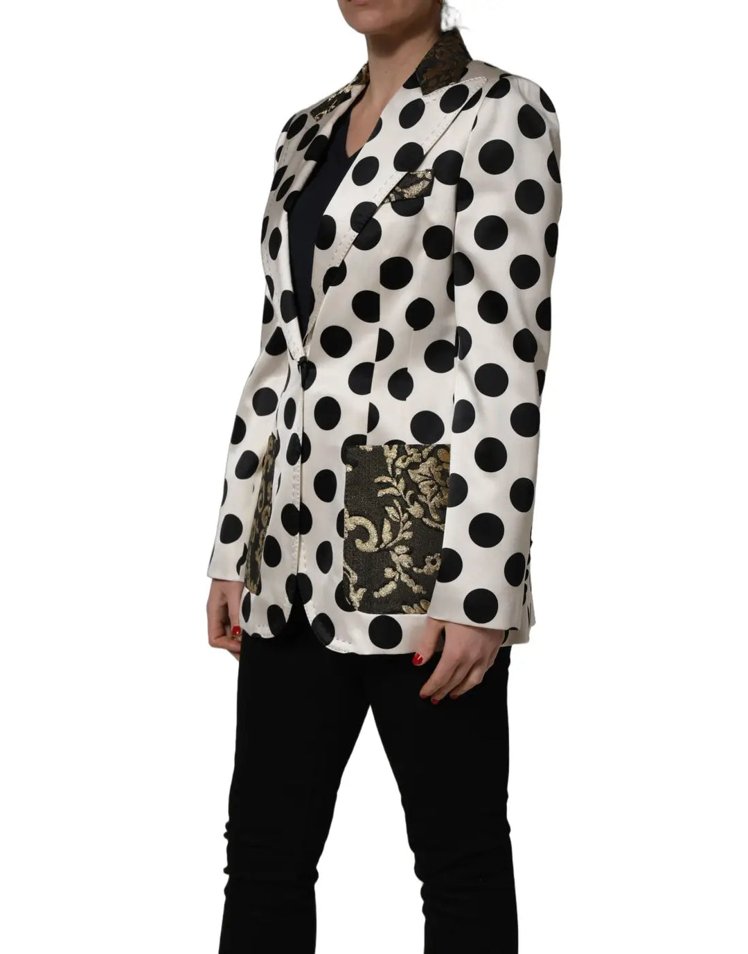 Dolce &amp; Gabbana White Brocade Polka-Dot Print Blazer Jacket