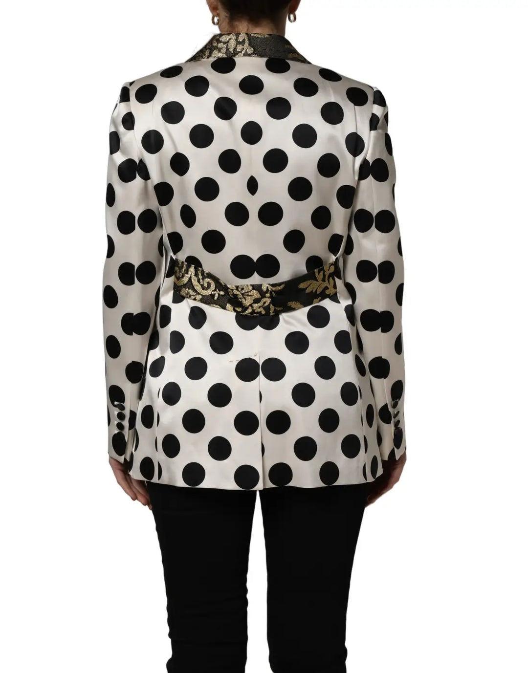Dolce &amp; Gabbana White Brocade Polka-Dot Print Blazer Jacket