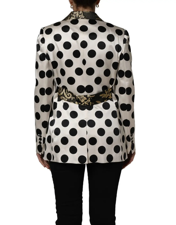 Dolce &amp; Gabbana White Brocade Polka-Dot Print Blazer Jacket