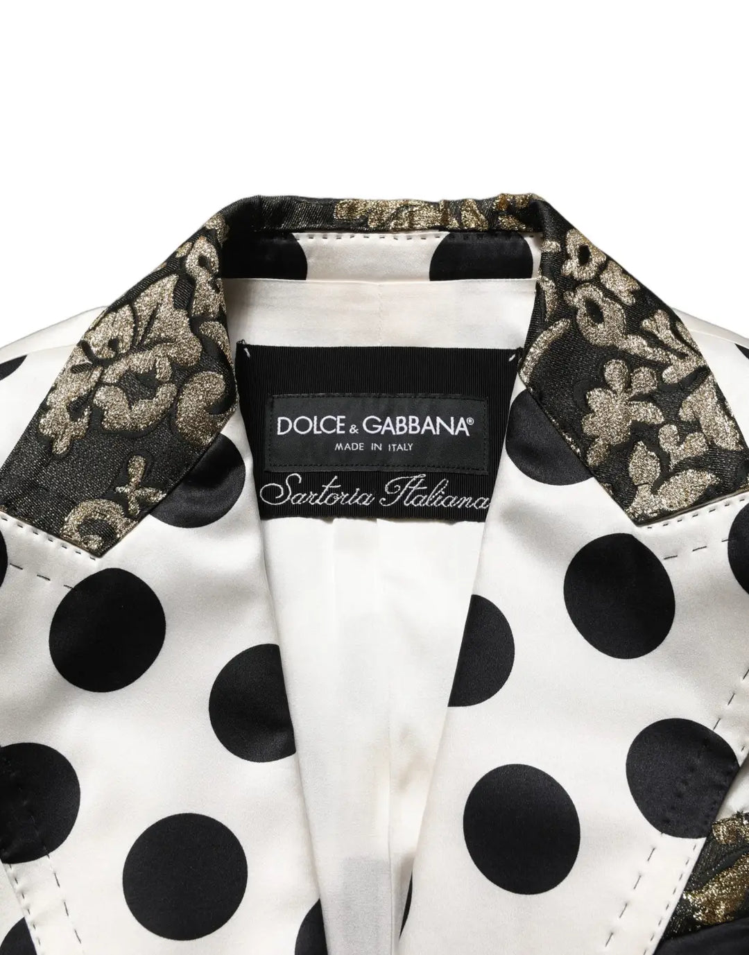 Dolce &amp; Gabbana White Brocade Polka-Dot Print Blazer Jacket