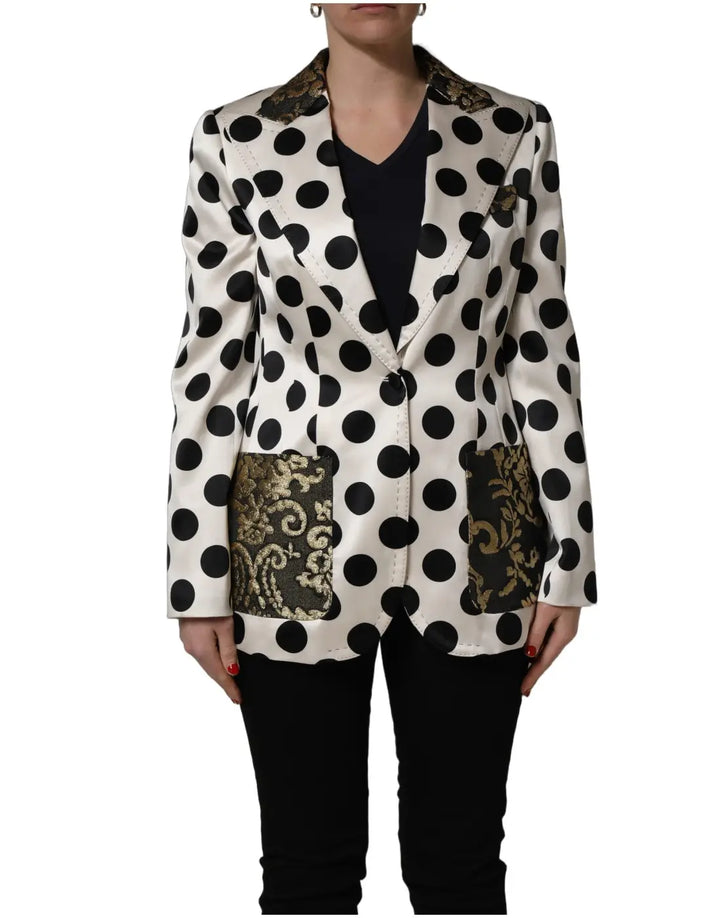 Dolce &amp; Gabbana White Brocade Polka-Dot Print Blazer Jacket
