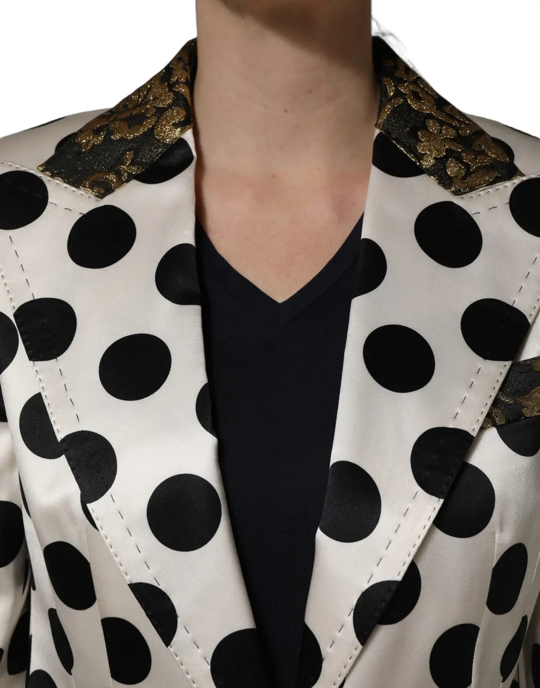 Dolce &amp; Gabbana White Brocade Polka-Dot Print Blazer Jacket