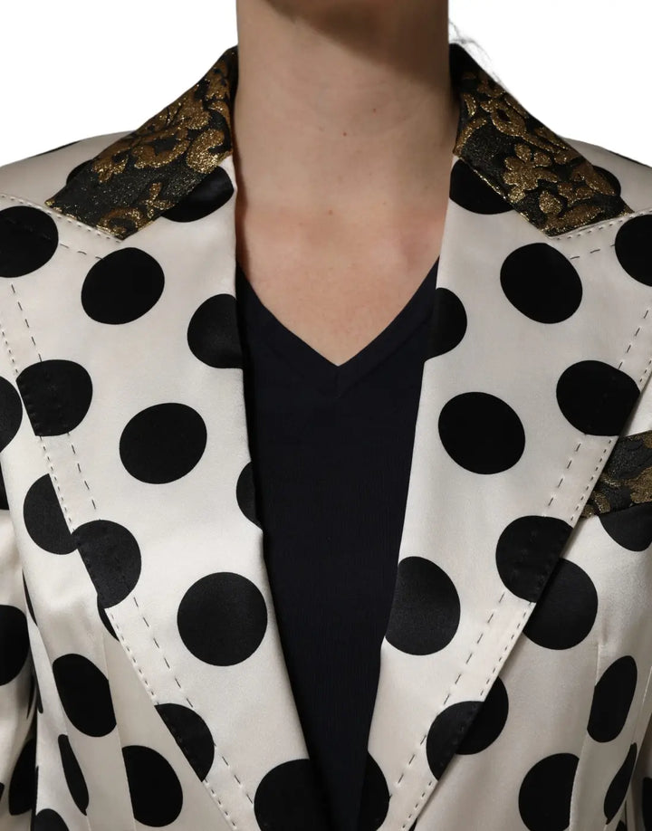 Dolce &amp; Gabbana White Brocade Polka-Dot Print Blazer Jacket