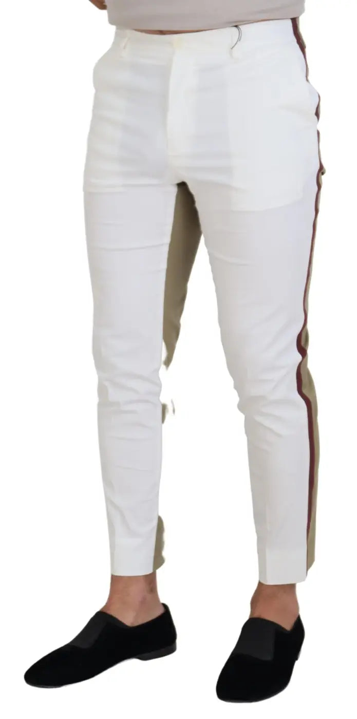 Dolce &amp; Gabbana White Brown Slim Fit Chino Pants
