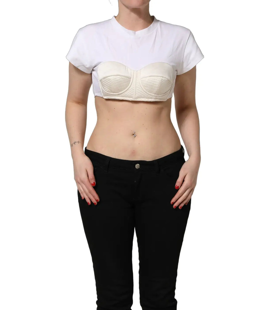 Dolce &amp; Gabbana White Bustier Short Sleeve CrewNeck Cropped Top