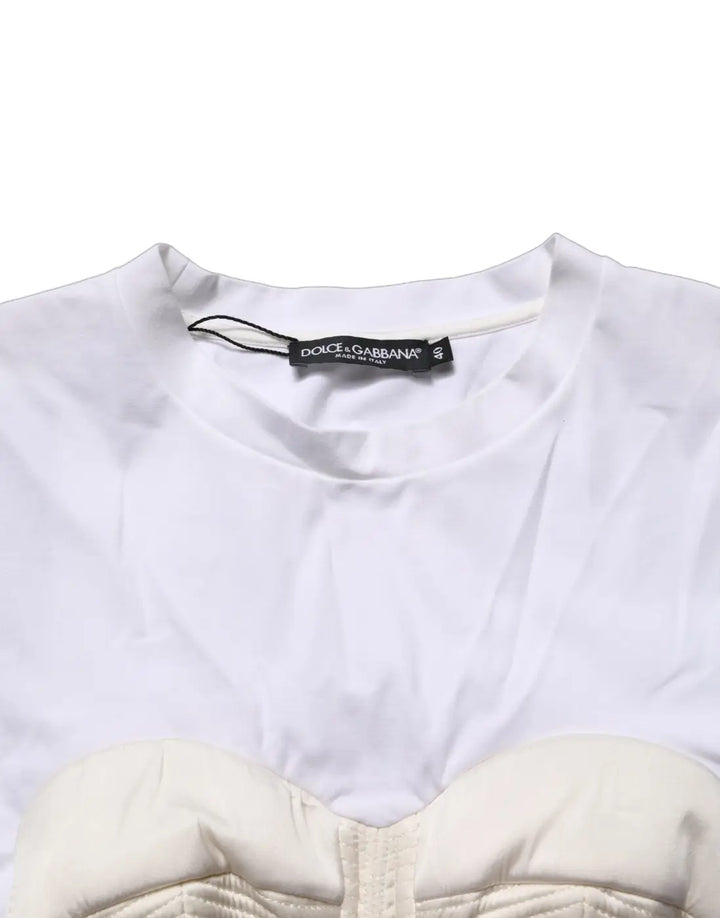 Dolce &amp; Gabbana White Bustier Short Sleeve CrewNeck Cropped Top
