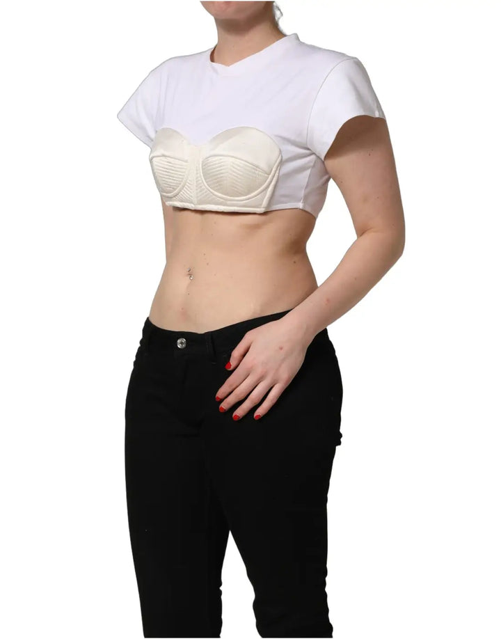 Dolce &amp; Gabbana White Bustier Short Sleeve CrewNeck Cropped Top
