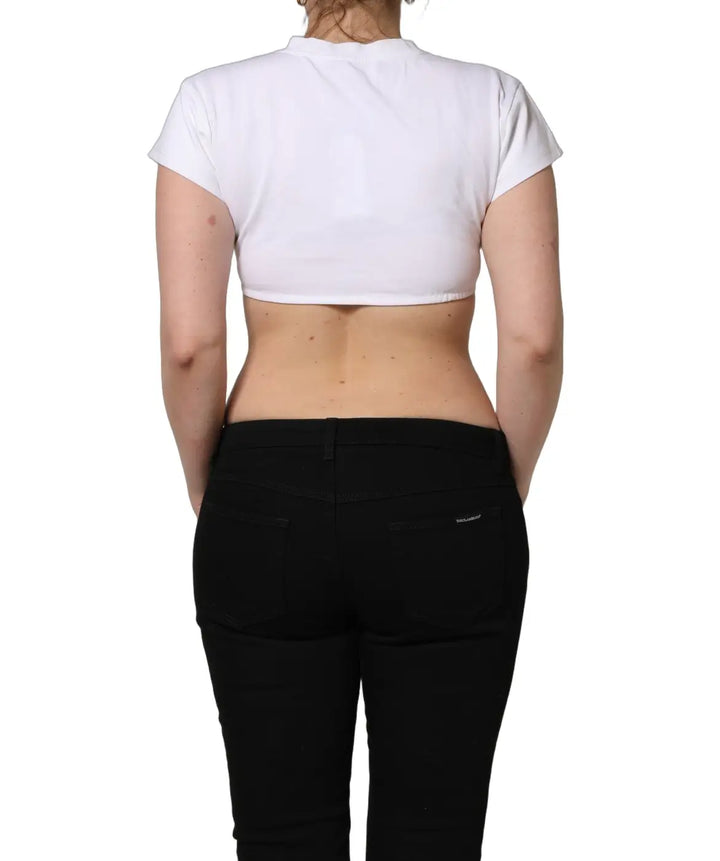 Dolce &amp; Gabbana White Bustier Short Sleeve CrewNeck Cropped Top