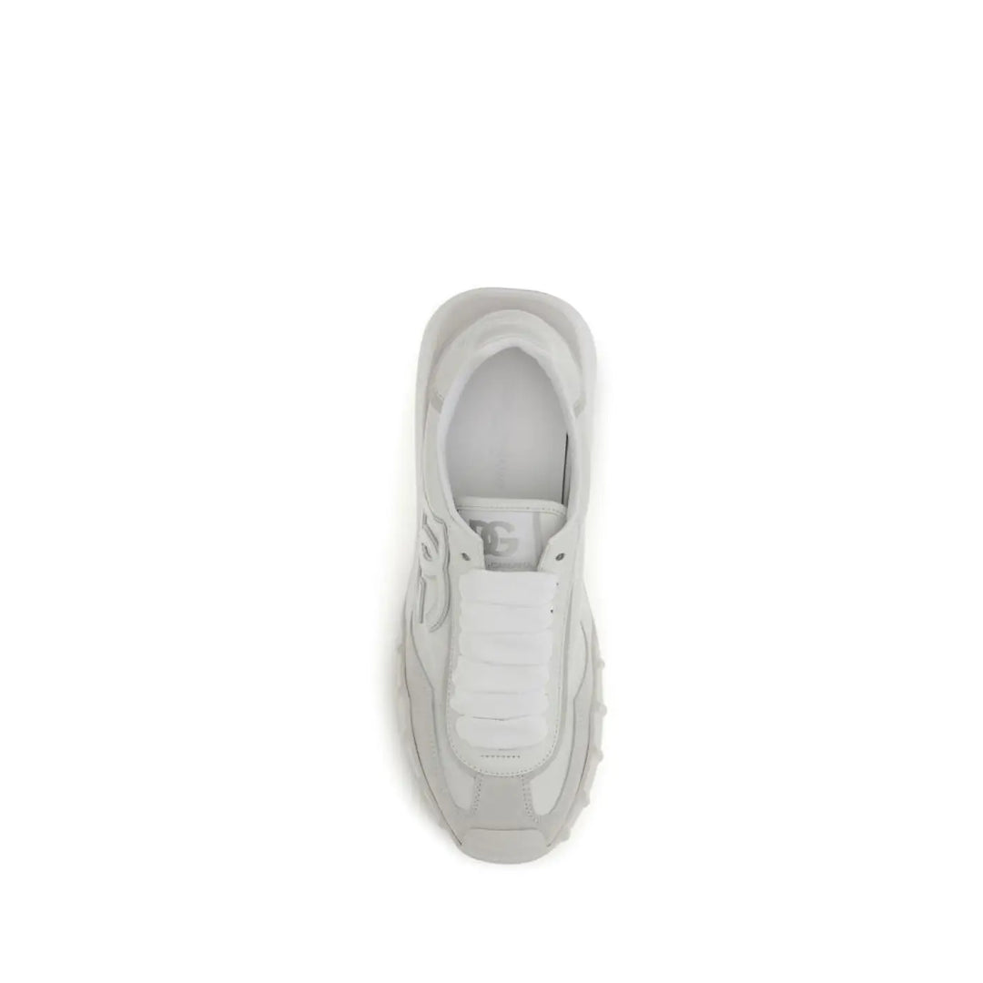Dolce &amp; Gabbana White Calf Leather Bos Taurus Athletic Sneakers