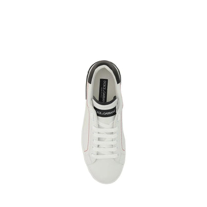 Dolce & Gabbana White Calf Leather Bos Taurus Low Top Sneakers