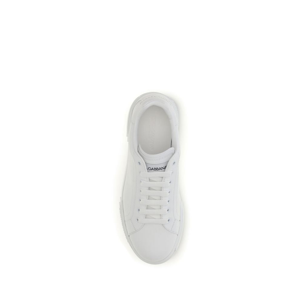 Dolce &amp; Gabbana White Calf Leather Bos Taurus Low Top Sneakers